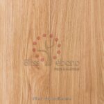Textura de madera con el logo de la marca y un diseño de árbol estilizado, con la etiqueta "Piso Laminado Pino Canadiense".