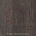 Piso de PVC Café Americano dispuesto en forma de árbol sobre un fondo de madera, con el texto "bliss blend" y "café americano".